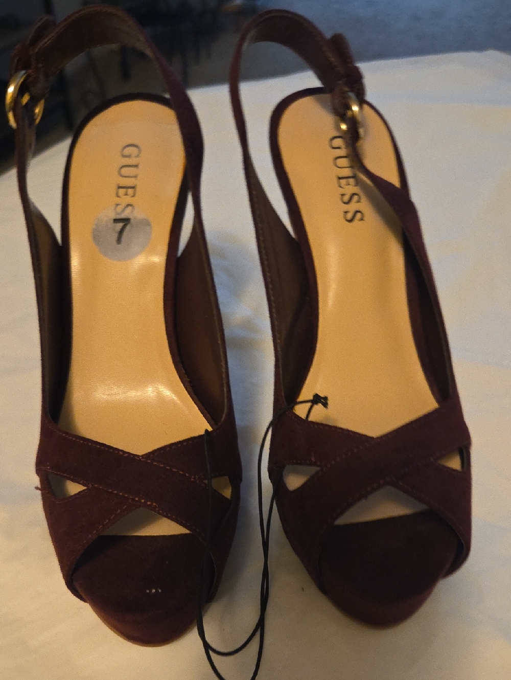 GUESS Women's Burgundy Suede Slingback Sandals